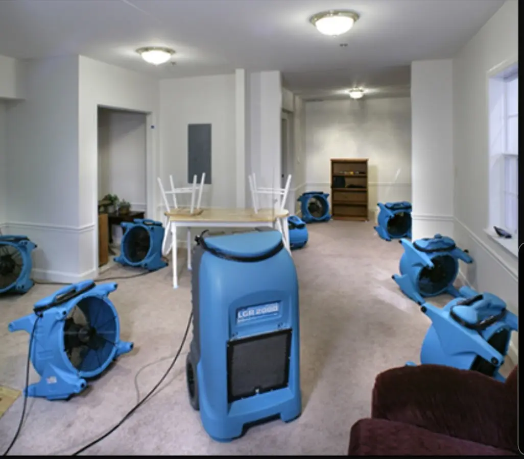 Air movers and dehumidifier setup for Water Damage Restoration in Manchester-by-the-Sea